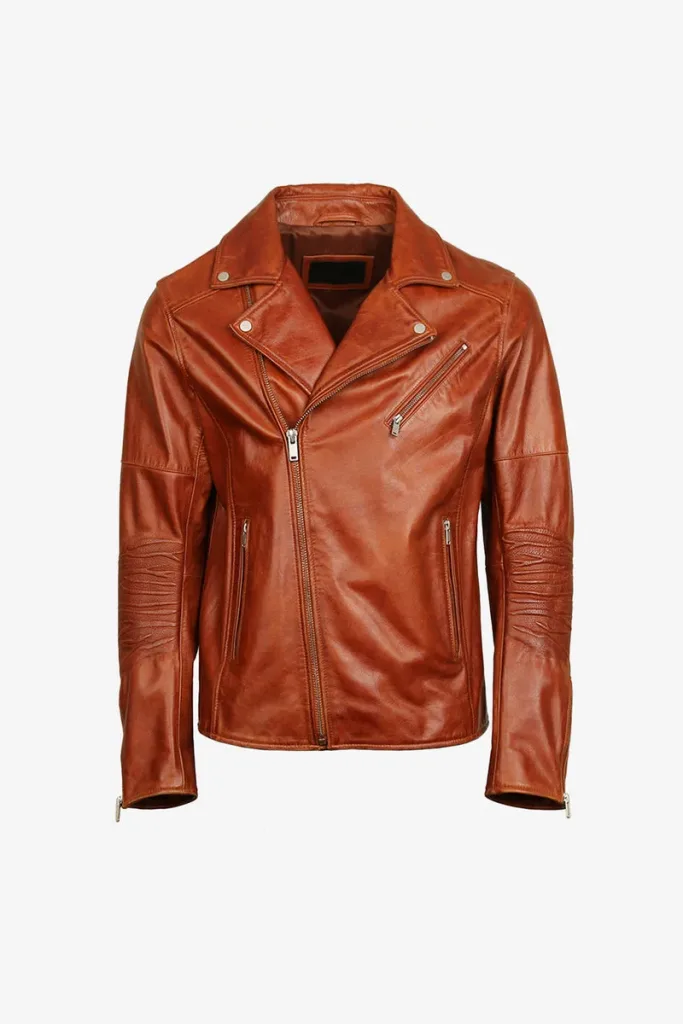 Barnes Asymmetric Biker Jacket – Burnt Orange – view 1