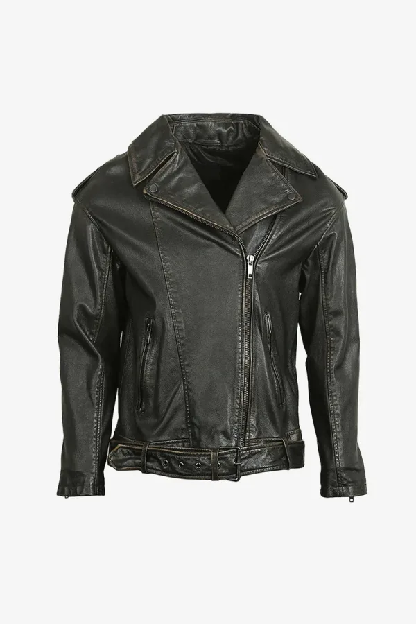 Battersea Belted Biker Jacket – Black – view 1