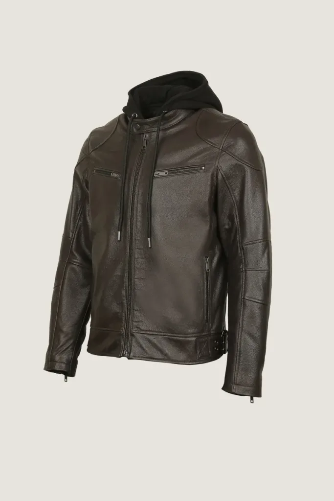Brixton Hooded Leather Jacket – Chocolate Brown – view 2