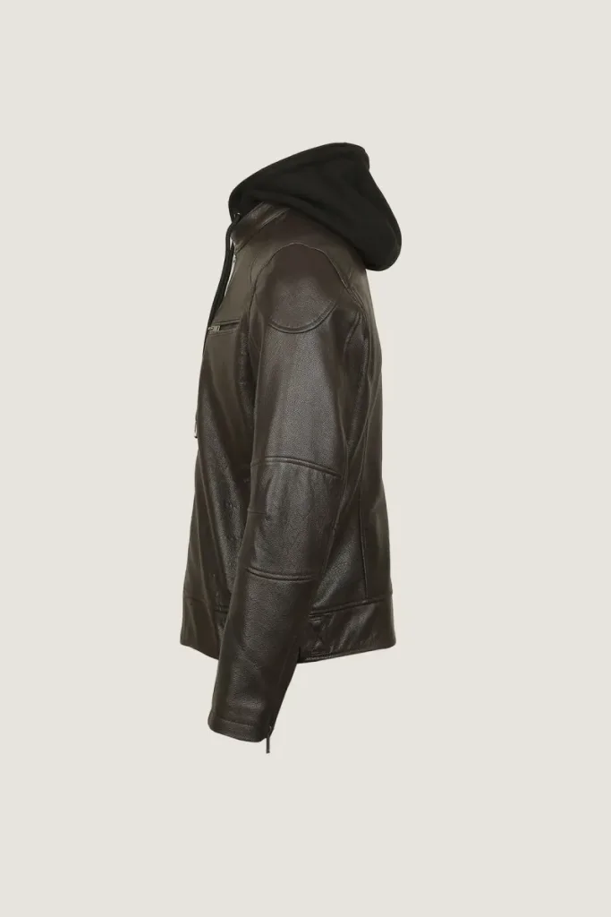 Brixton Hooded Leather Jacket – Chocolate Brown – view 3
