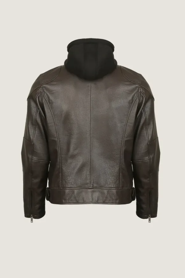 Brixton Hooded Leather Jacket – Chocolate Brown – view 4