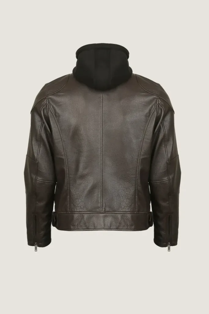 Brixton Hooded Leather Jacket – Chocolate Brown – view 4