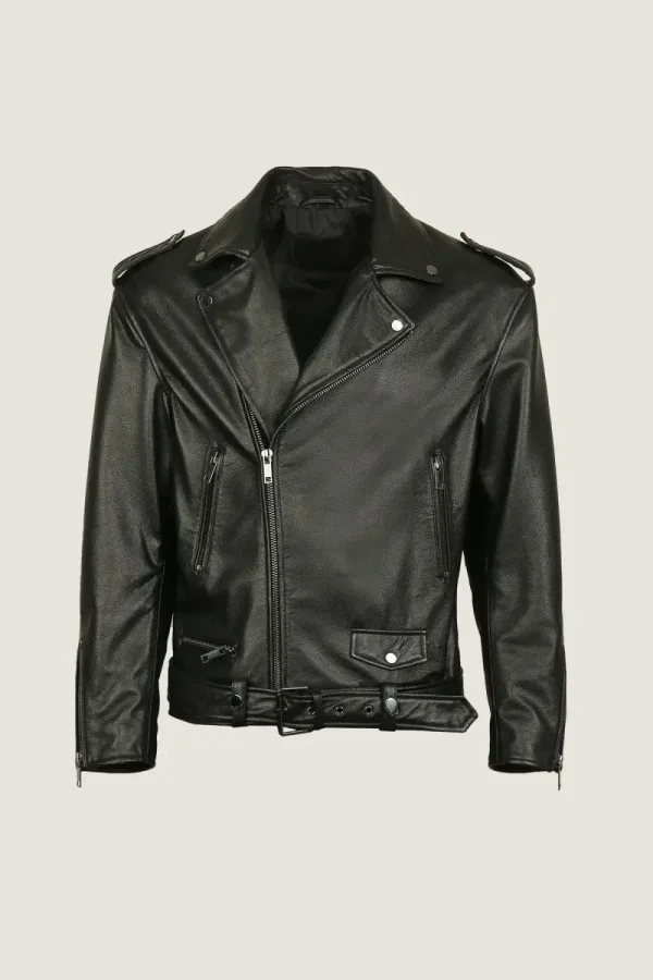 Camden Leather Biker Jacket – Black – view 1