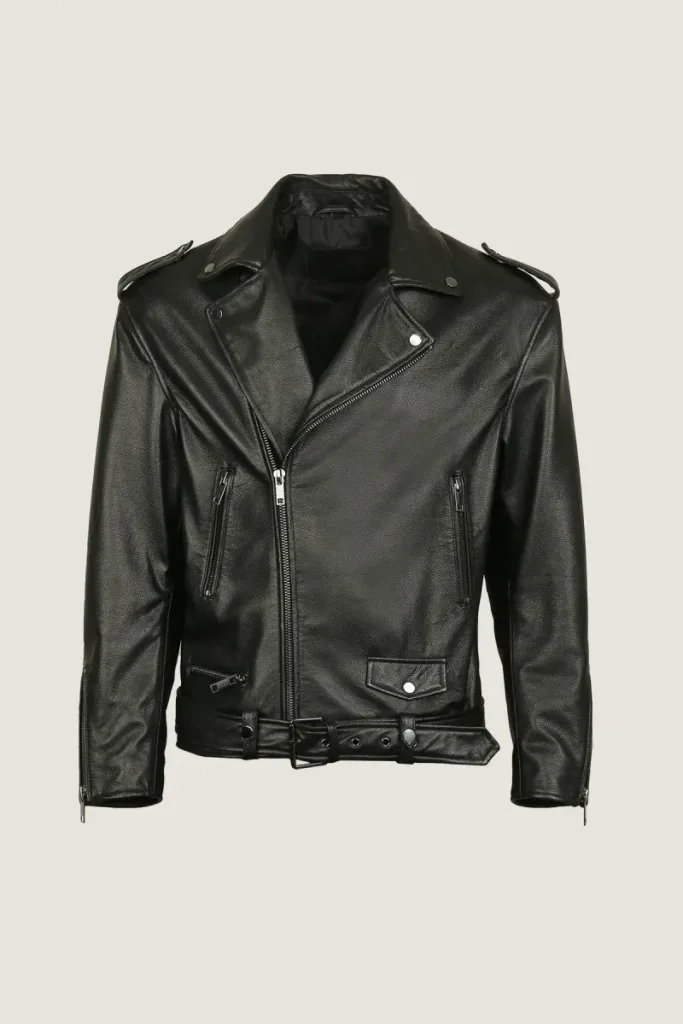 Camden Leather Biker Jacket – Black – view 1