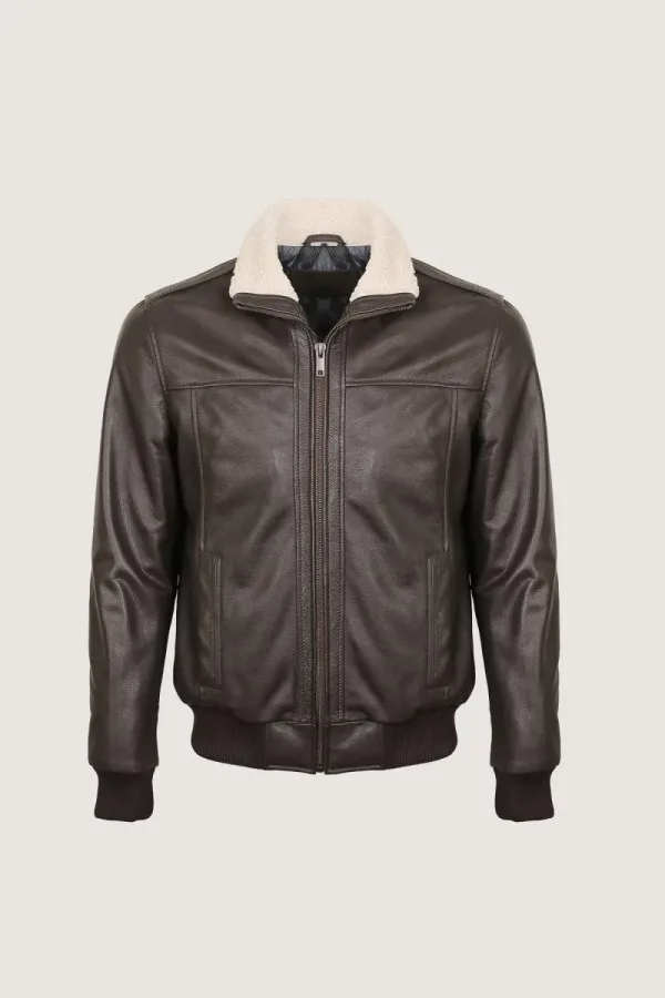 Chelsea Aviator Leather Jacket – Chocolate Brown – view 1