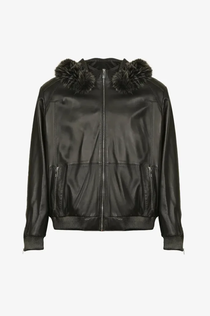 Covent Real Fur-Collar Bomber Jacket – Black – view 1