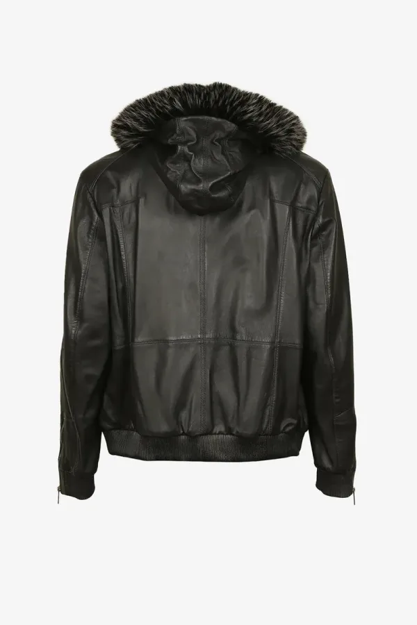Covent Real Fur-Collar Bomber Jacket – Black – view 2