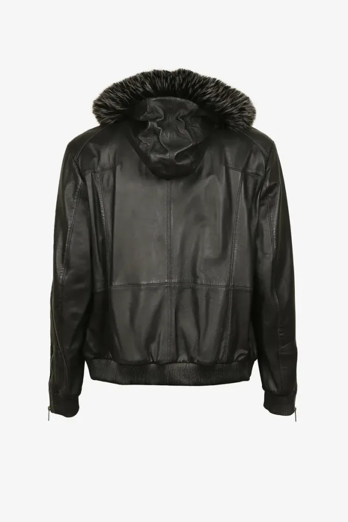 Covent Real Fur-Collar Bomber Jacket – Black – view 2