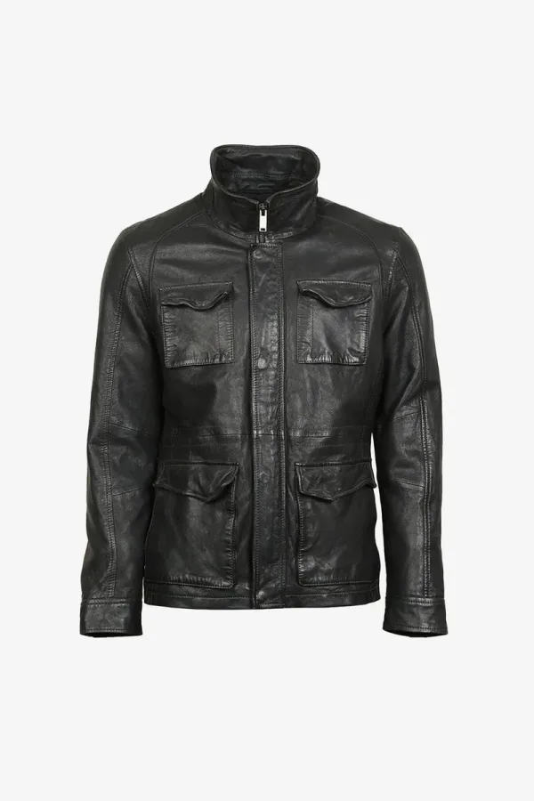 Finsbury Utility Leather Jacket – Black – view 1