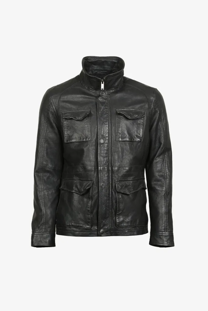 Finsbury Utility Leather Jacket – Black – view 1
