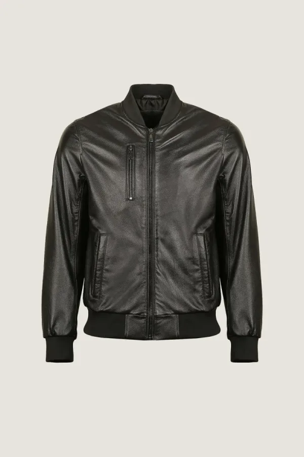 Greenwich Classic Leather Bomber Jacket – Black – view 1