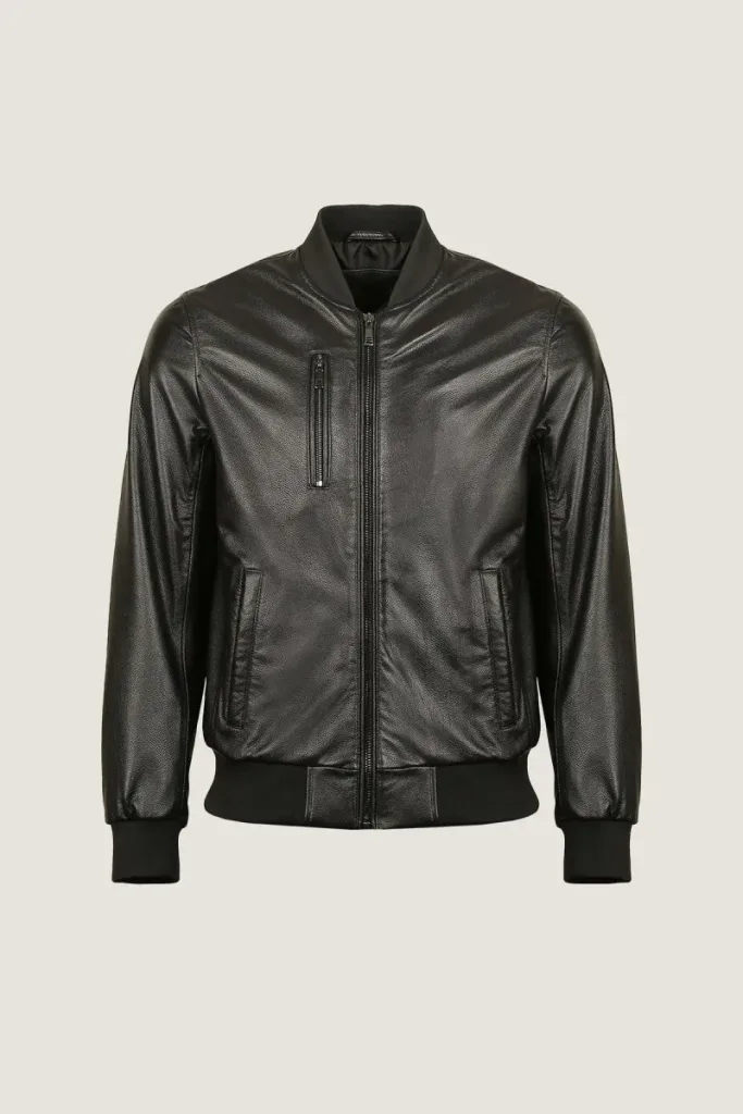 Greenwich Classic Leather Bomber Jacket – Black – view 1