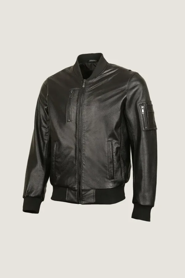 Greenwich Classic Leather Bomber Jacket – Black – view 2