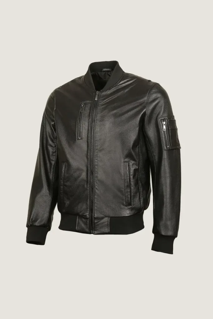 Greenwich Classic Leather Bomber Jacket – Black – view 2
