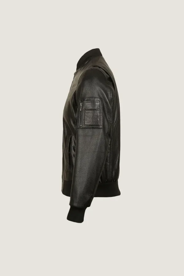 Greenwich Classic Leather Bomber Jacket – Black – view 3