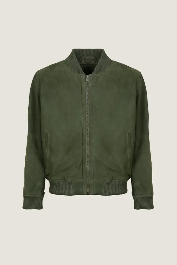 Hampstead Suede Bomber Jacket – Olive – view 1