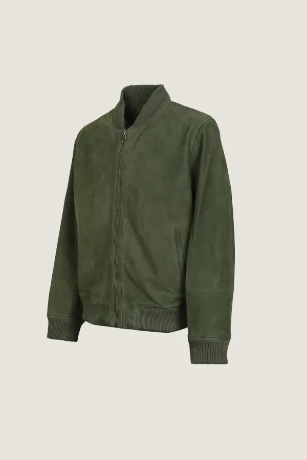 Hampstead Suede Bomber Jacket – Olive – view 2