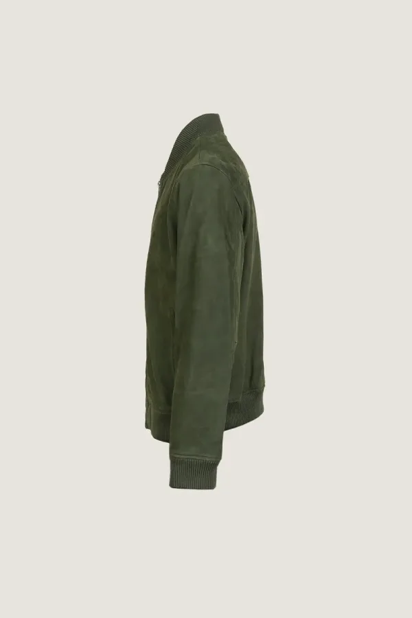 Hampstead Suede Bomber Jacket – Olive – view 3