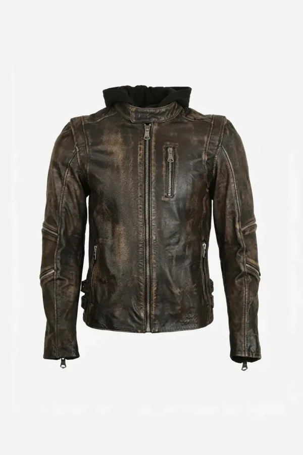 Hoxton Distressed Cafe Racer Jacket – Dark Brown – view 1