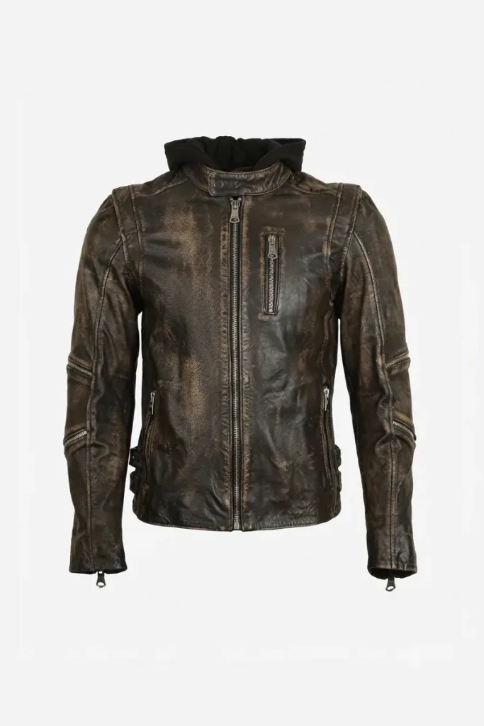 Hoxton Distressed Cafe Racer Jacket – Dark Brown – view 1