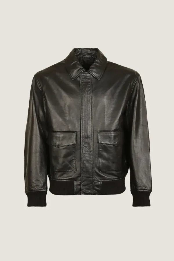 Islington Ribbed Leather Flight Jacket – Black – view 1
