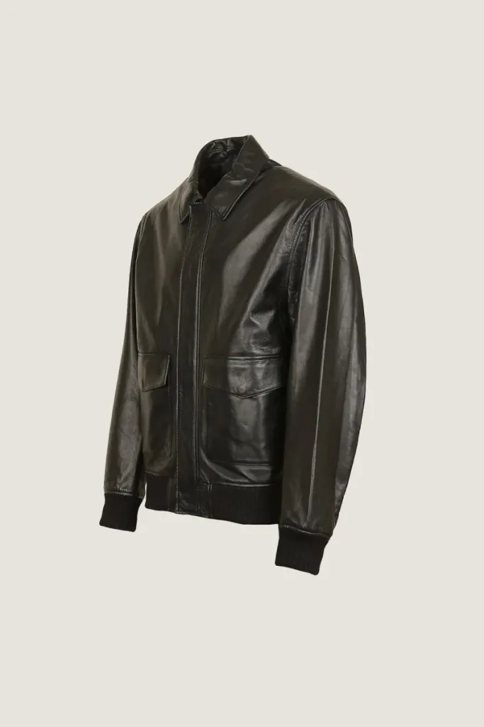 Islington Ribbed Leather Flight Jacket – Black – view 2