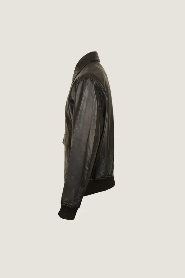Islington Ribbed Leather Flight Jacket – Black – view 3