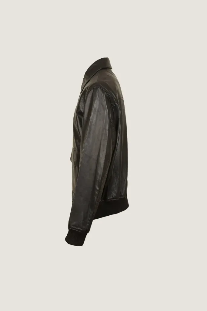 Islington Ribbed Leather Flight Jacket – Black – view 3