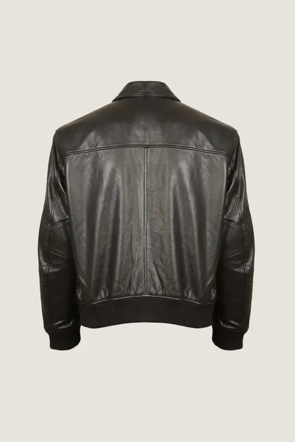 Islington Ribbed Leather Flight Jacket – Black – view 4
