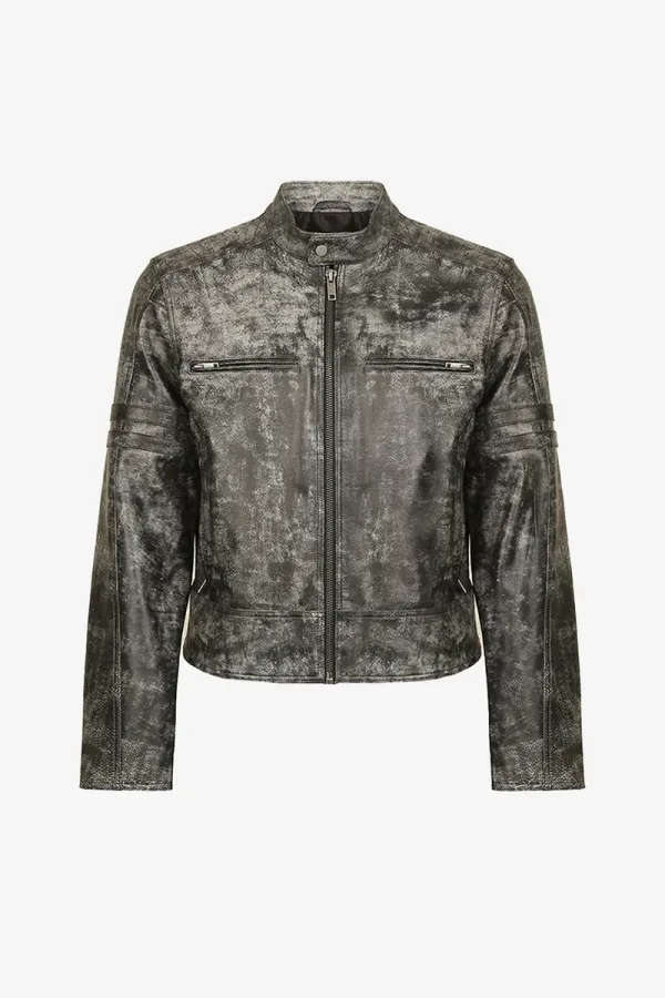 Lewisham Distressed Cafe Racer Jacket – Charcoal – view 1