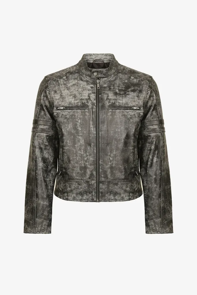 Lewisham Distressed Cafe Racer Jacket – Charcoal – view 1