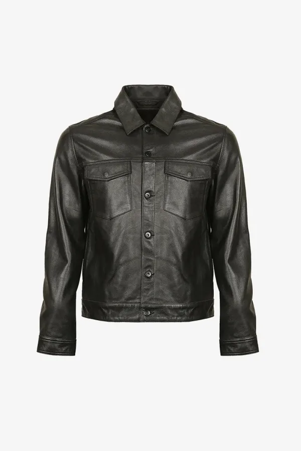 Marlow Utility Leather Shirt Jacket – Black – view 1