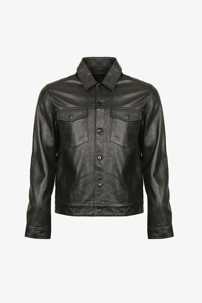 Marlow Utility Leather Shirt Jacket – Black – view 1