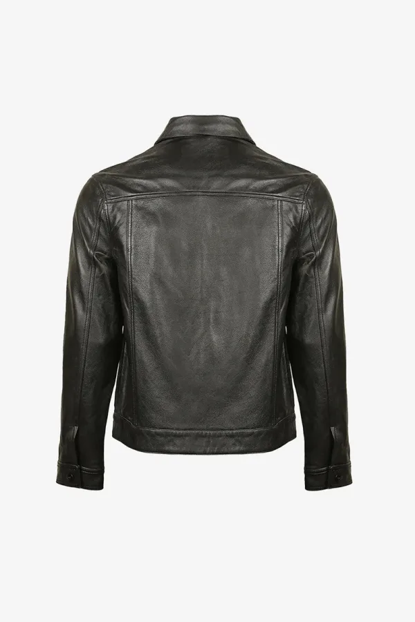 Marlow Utility Leather Shirt Jacket – Black – view 2