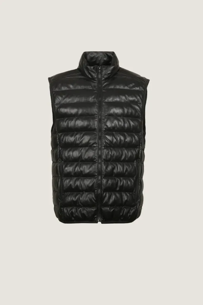 Marylebone Quilted Leather Gilet – Black – view 1