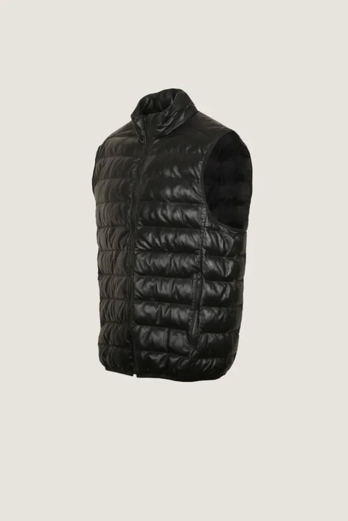 Marylebone Quilted Leather Gilet – Black – view 2