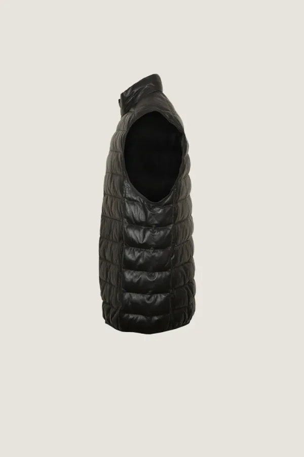 Marylebone Quilted Leather Gilet – Black – view 3