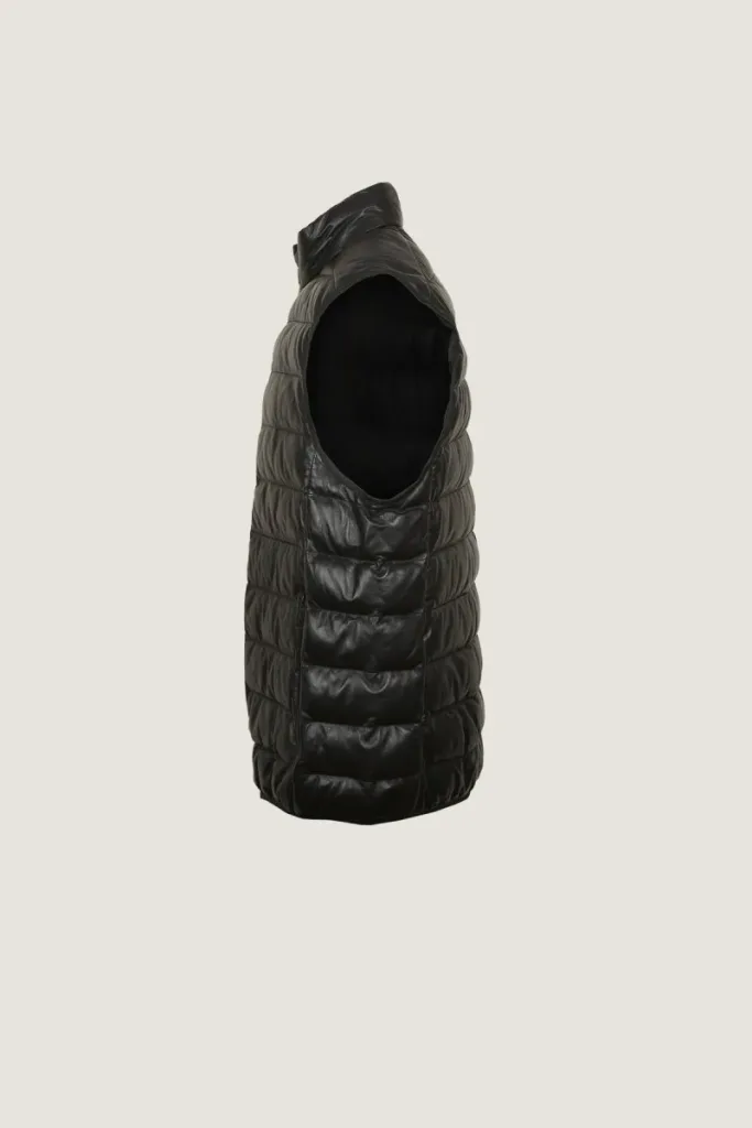 Marylebone Quilted Leather Gilet – Black – view 3