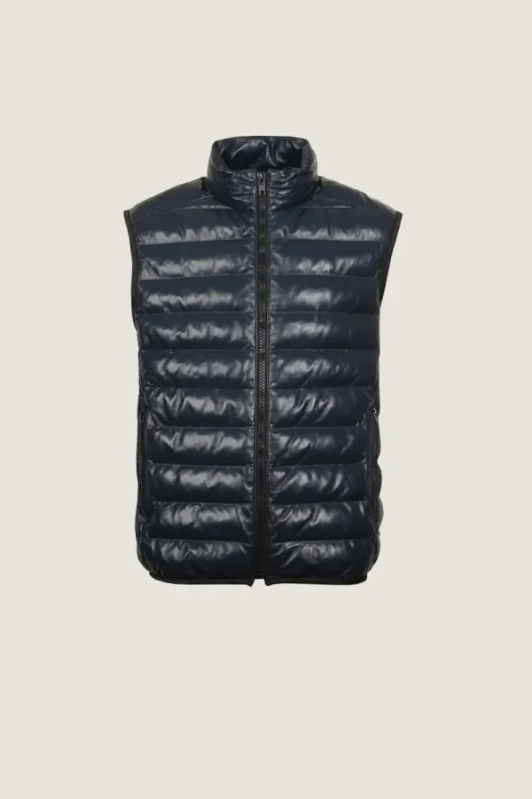 Marylebone Quilted Leather Gilet – Navy – view 1