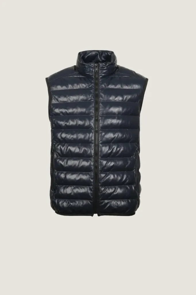 Marylebone Quilted Leather Gilet – Navy – view 1
