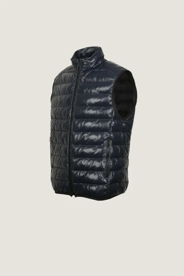 Marylebone Quilted Leather Gilet – Navy – view 2