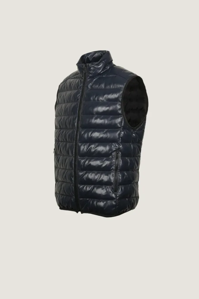 Marylebone Quilted Leather Gilet – Navy – view 2