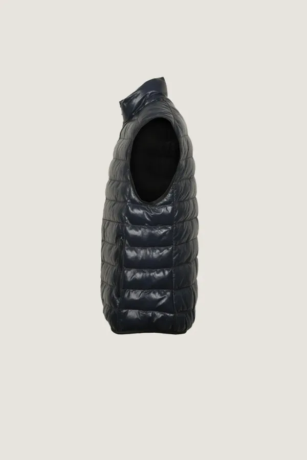 Marylebone Quilted Leather Gilet – Navy – view 3
