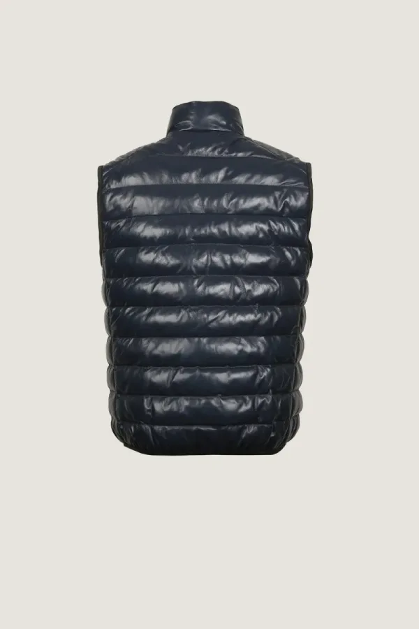 Marylebone Quilted Leather Gilet – Navy – view 4