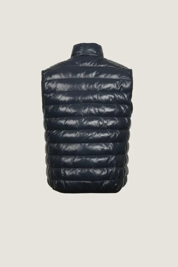 Marylebone Quilted Leather Gilet – Navy – view 4