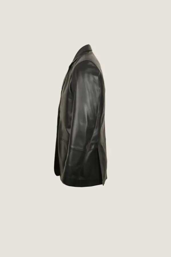 Mayfair Tailored Leather Blazer – Black – view 3