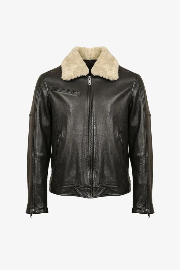 Mile End Shearling-Collar Flight Jacket – Black – view 1