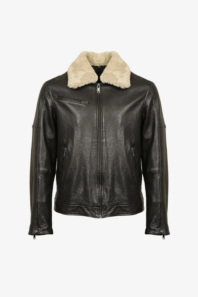 Mile End Shearling-Collar Flight Jacket – Black – view 1