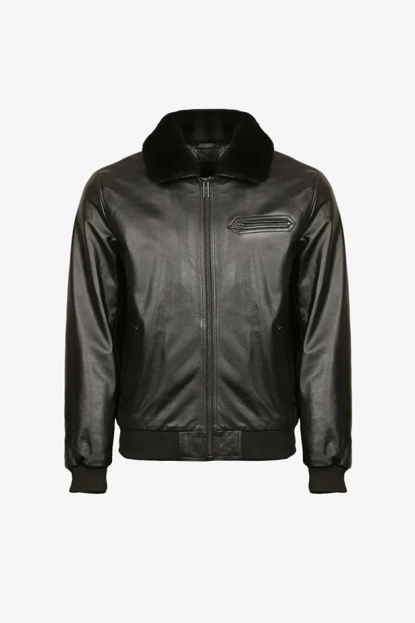 Regent Shearling-Collar Bomber Jacket – Black – view 1