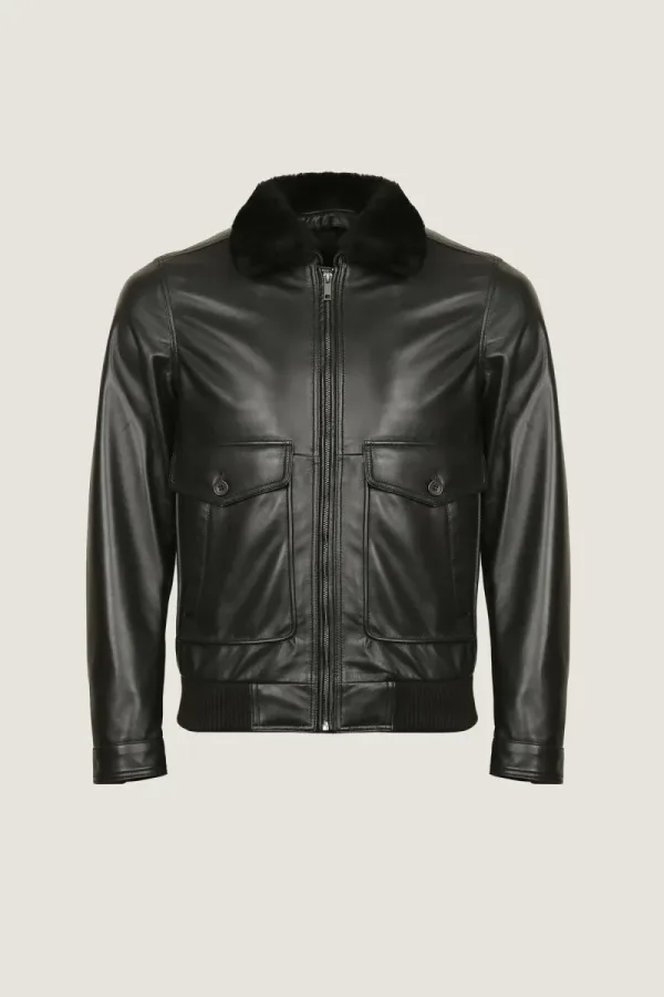 Richmond Fur-Collar Leather Jacket – Black – view 1